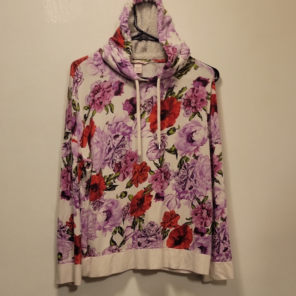 Victoria's Secret Purple and Red Floral (Lightweight) Hoodie